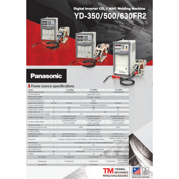 Panasonic CO2/MAG Welding Machine YD-350/500/630FR2 Catalog