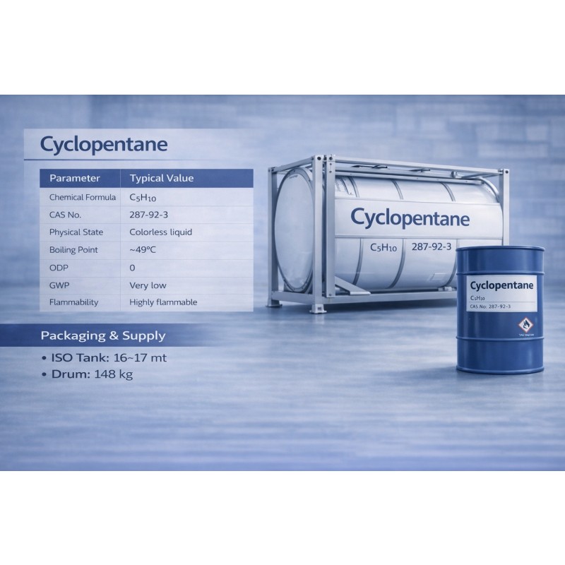 [Cyclopentane] สารเป่าโฟมสำหรับผลิตฉนวนโพลียูรีเทน | ทดแทนสาร CFC/HCFC | ไม่ทำลายชั้นโอโซนและช่วยลดผลกระทบต่อภาวะโลกร้อน