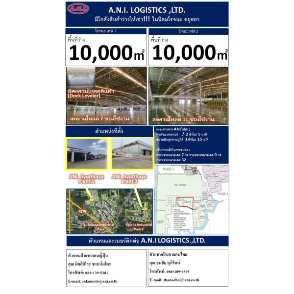 สถานที่ตั้ง โกดัง คลังสินค้าให้เช่า และผู้ติดต่อ