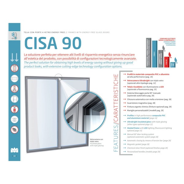 CISA 90 กรอบพร้อมประตูกระจกแบบประหยัดพลังงาน กรุงเทพ ประเทศไทย