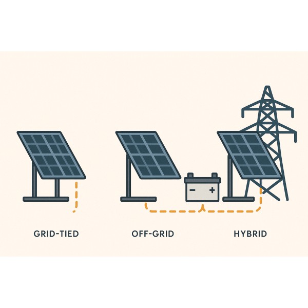 太陽電池システムの種類｜系統連系型、独立型、ハイブリッド型を解説