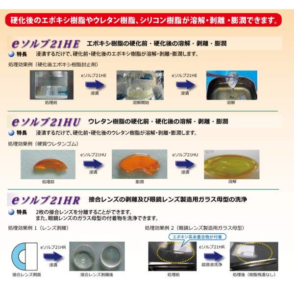 樹脂除去剤「eSolve 21シリーズ」｜ エポキシ・ウレタン・シリコーンを簡単除去、安全処理