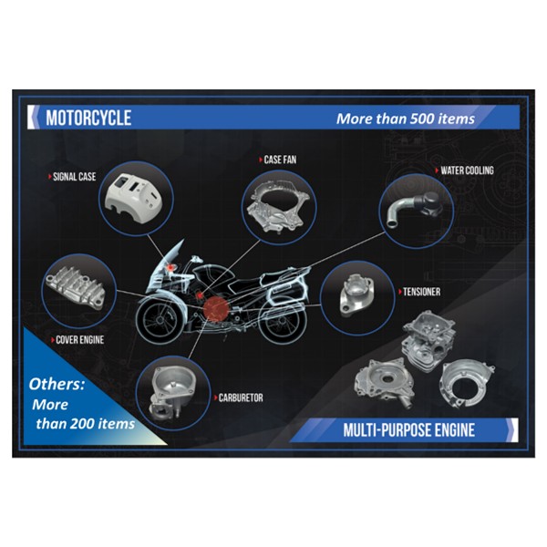 Die casting parts, Aluminum, zinc, Stainless steel, motor cycle, Thailand, Japan and India