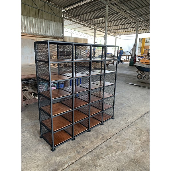 Steel product shelf shoe rack display shelf rack ironwork product wood plywood in Thailand